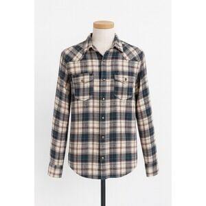 Redhead Ranch Mens Shirt‎ Size M Blue Brown Plaid Long Sleeve Western Rugged